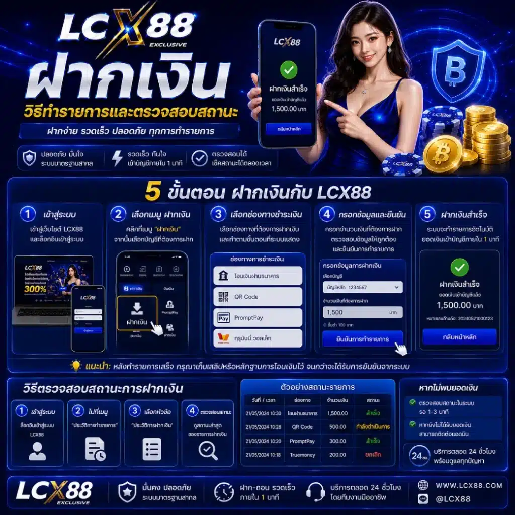 LCX88 ฝากเงิน วิธีทำรายการและตรวจสอบสถานะ